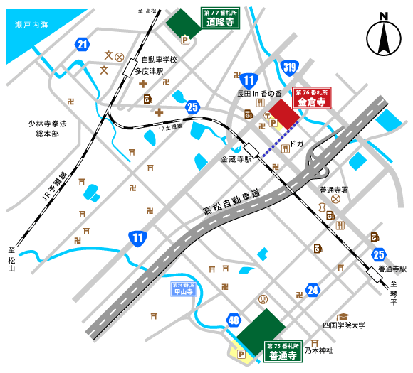 金蔵寺駅から金倉寺への地図